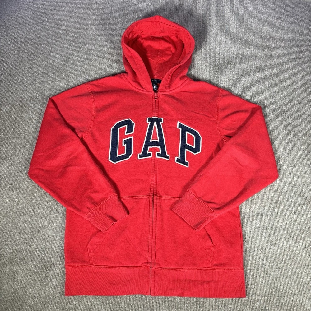 GAP Kids Hoodie Sweatshirt Youth 2XL Full Zip Red Fleece Embroidered Logo Y2K - Picture 2 of 8